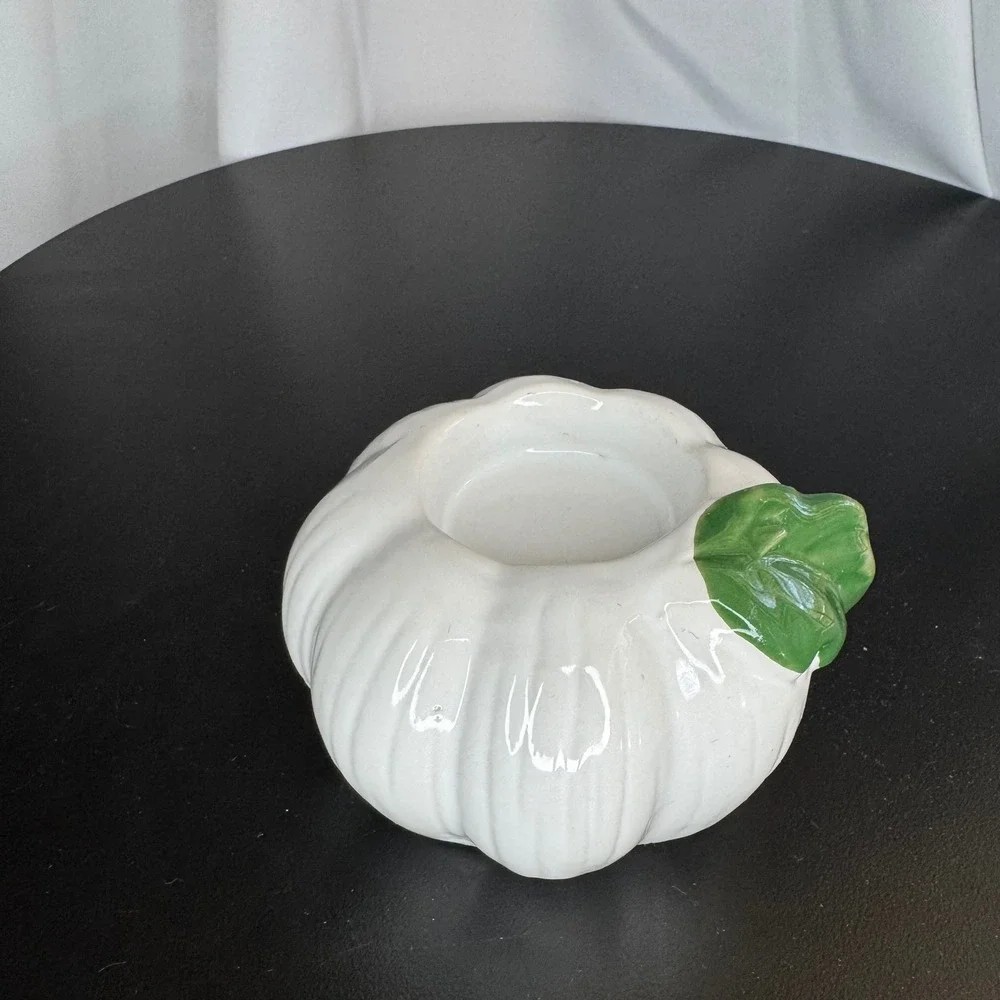 Ceramic White Pumpkin Candle Holder Unique Decor Accent Piece‎ Farmhouse Style